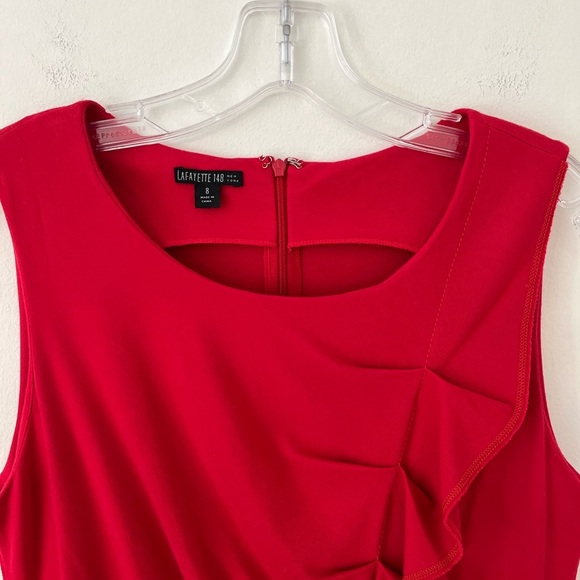 Lafayette 148 New York Ruched Ruffle Front Sleeveless Sheath Dress In Red (X1) - Picture 2 of 15